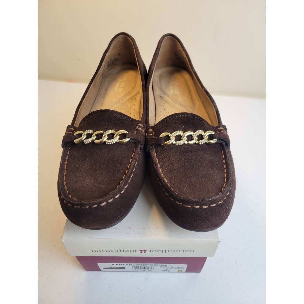 Naturalizer Kaptain Loafers Chain Suede Oxford Flats Brown Womens Size 9.5 - Picture 2 of 12